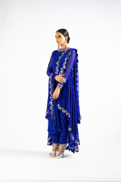 Royal Blue Scallop Pant Kurta Set