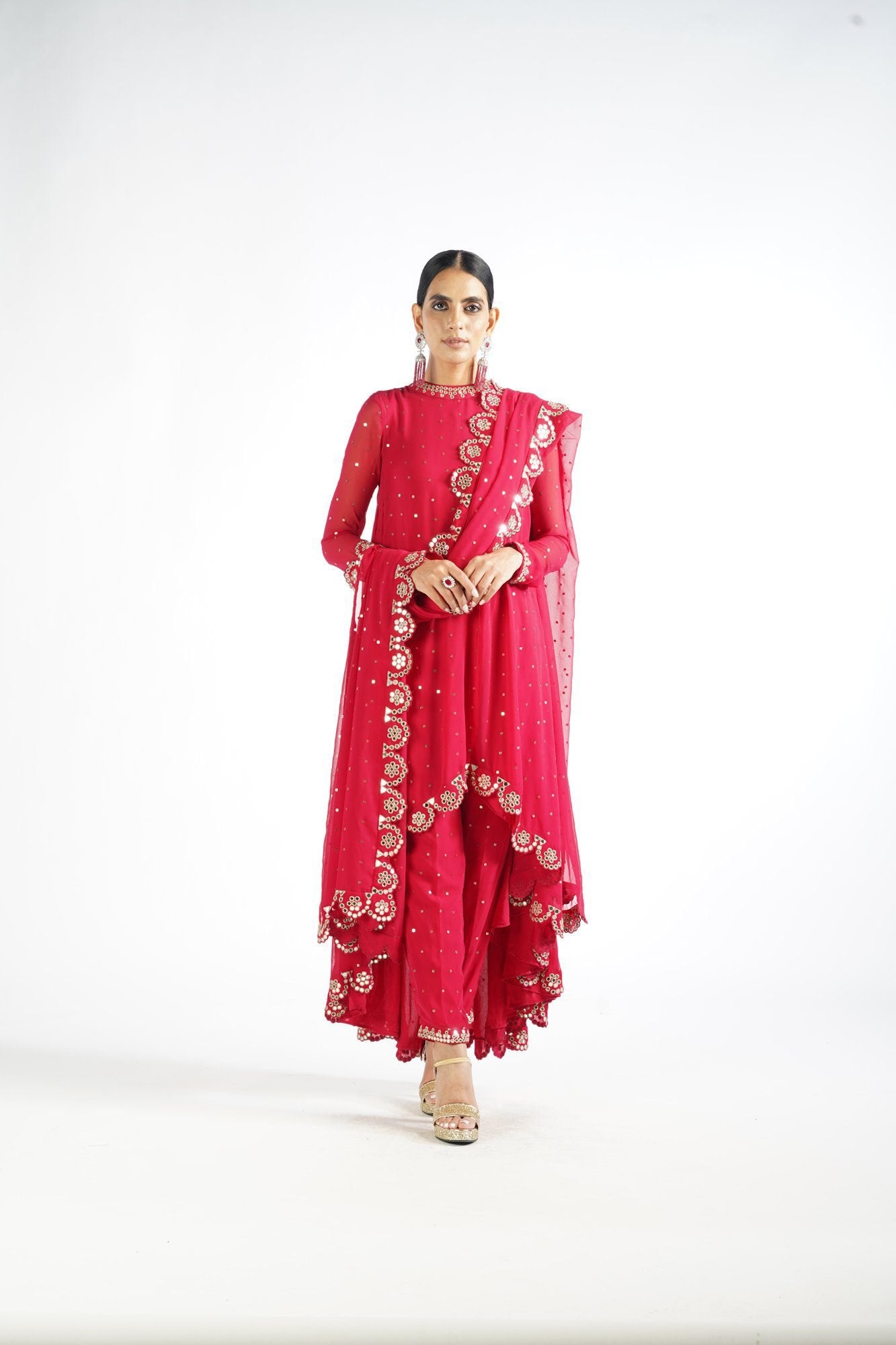 Crimson Red Scallop Pant Kurta Set