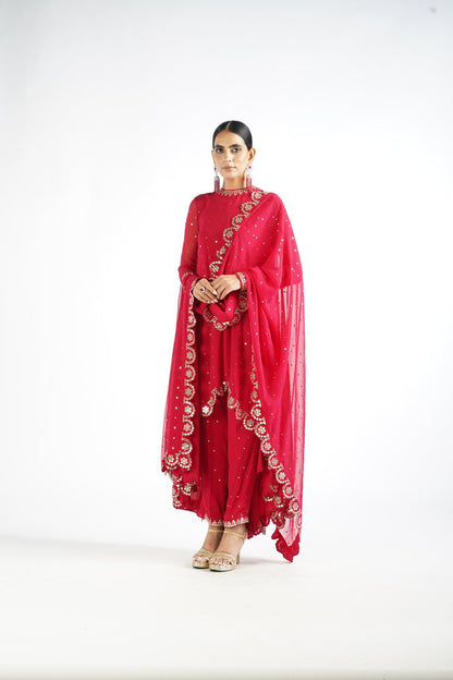 Crimson Red Scallop Pant Kurta Set