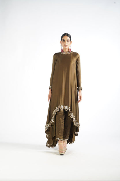 Olive Green Scallop Pant Kurta Set