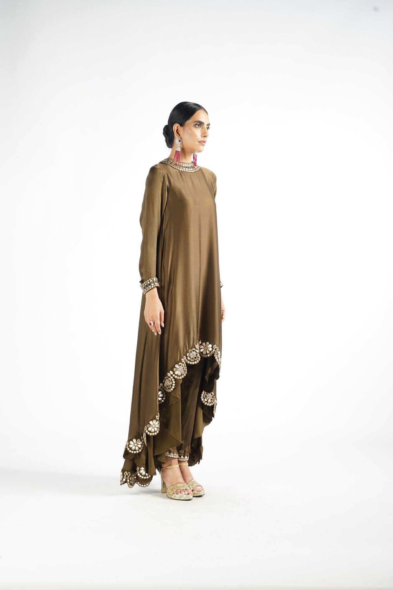 Olive Green Scallop Pant Kurta Set