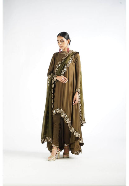 Olive Green Mirror Scallop Pant Kurta Set