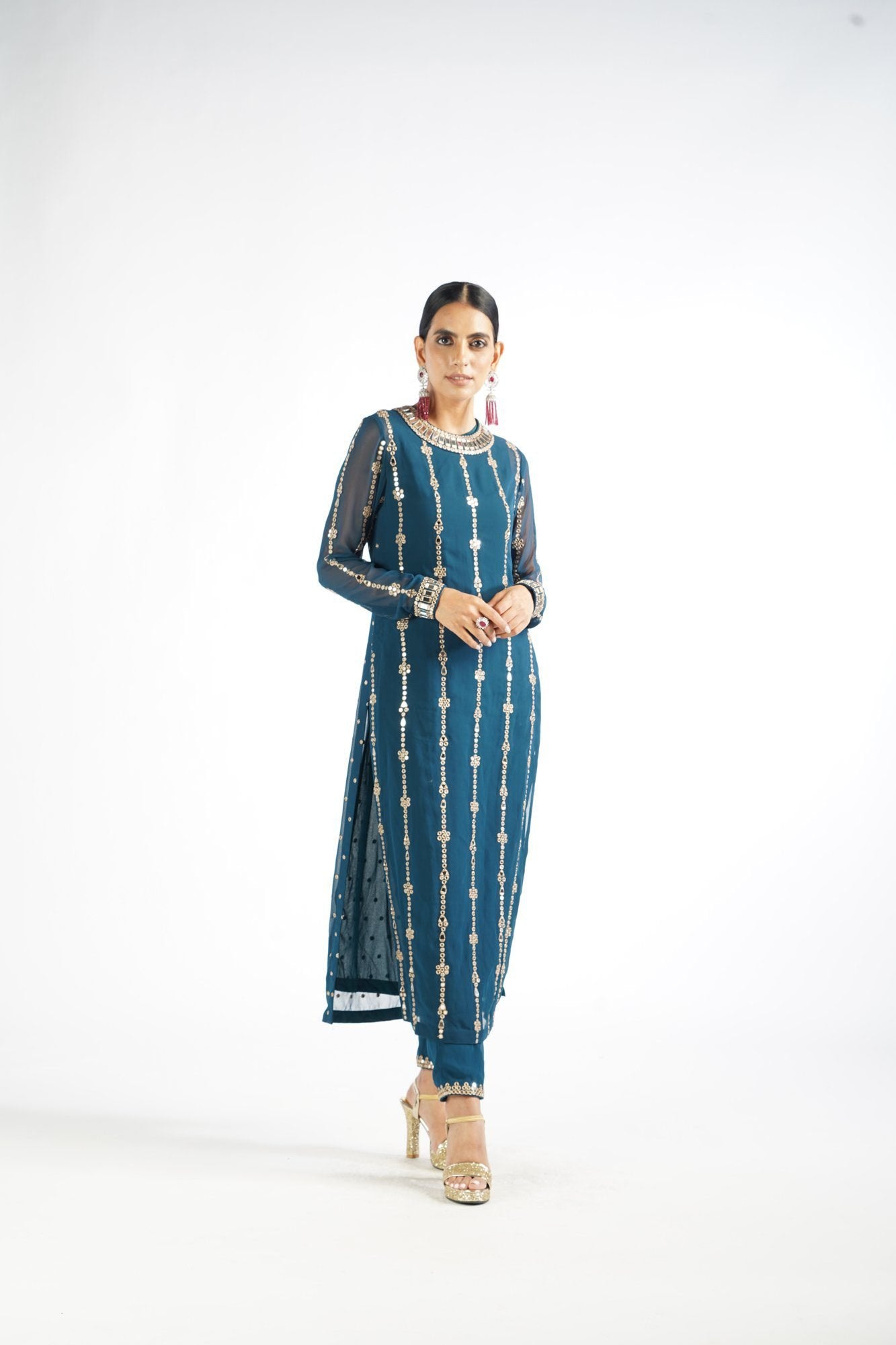 Dark Teal Embellished Pant Kurta Set