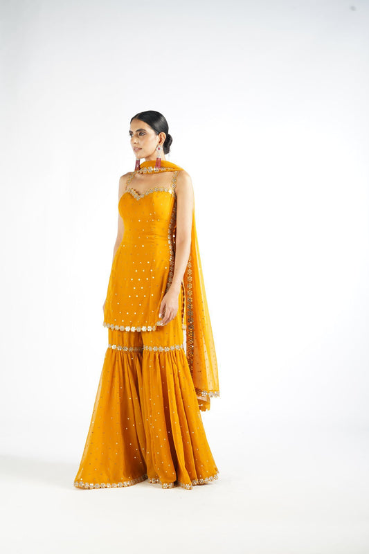 Mustard Georgette Sharara Set