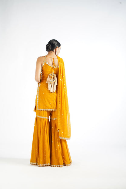 Mustard Georgette Sharara Set