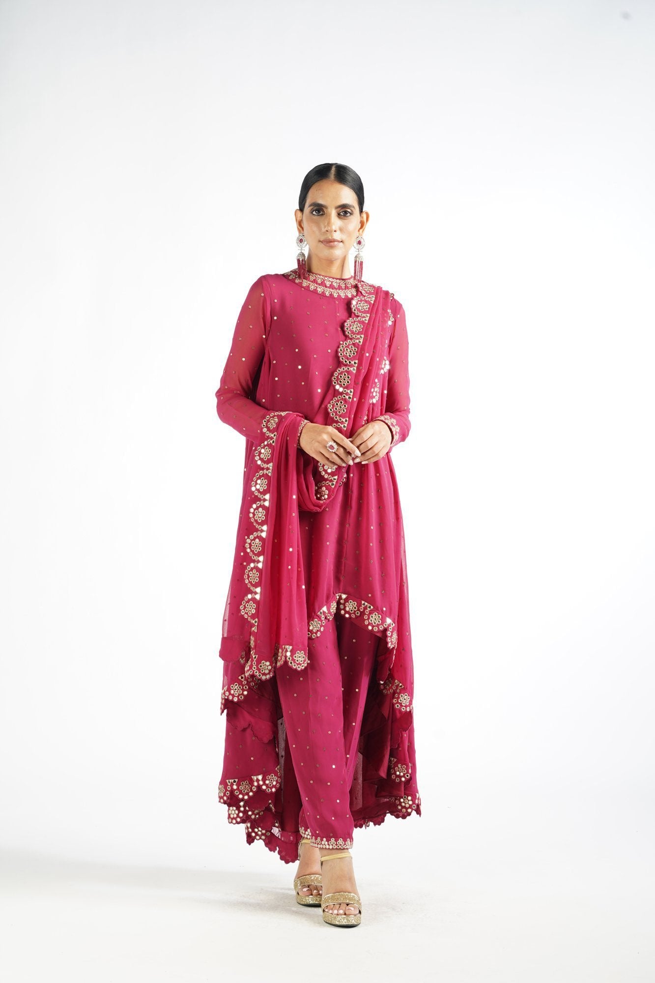 Mellow Wine Scallop Pant Kurta Set