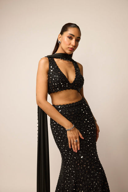 Black Fishcut Lehenga Set