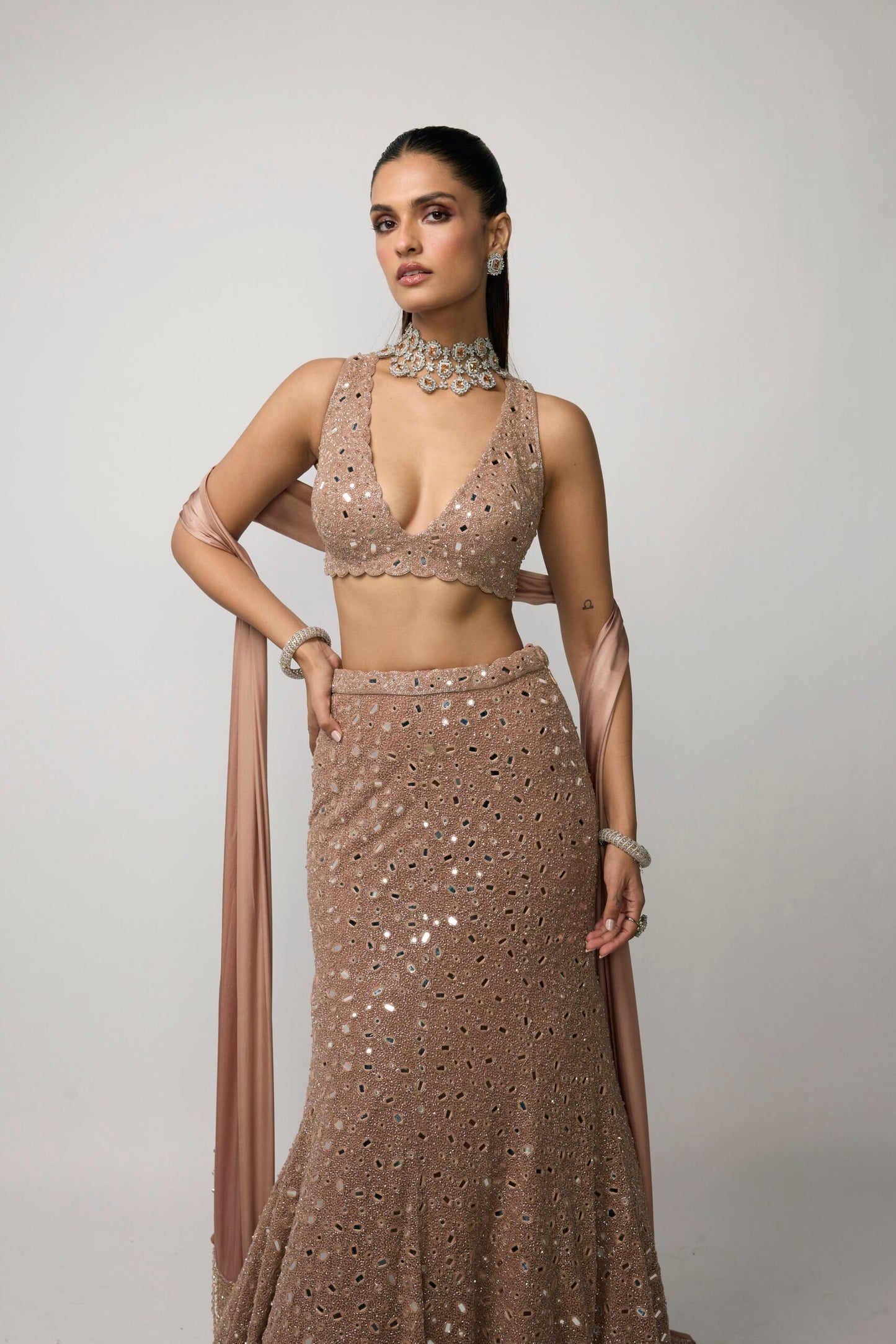 Bronze Rosé Fishcut Lehenga Set