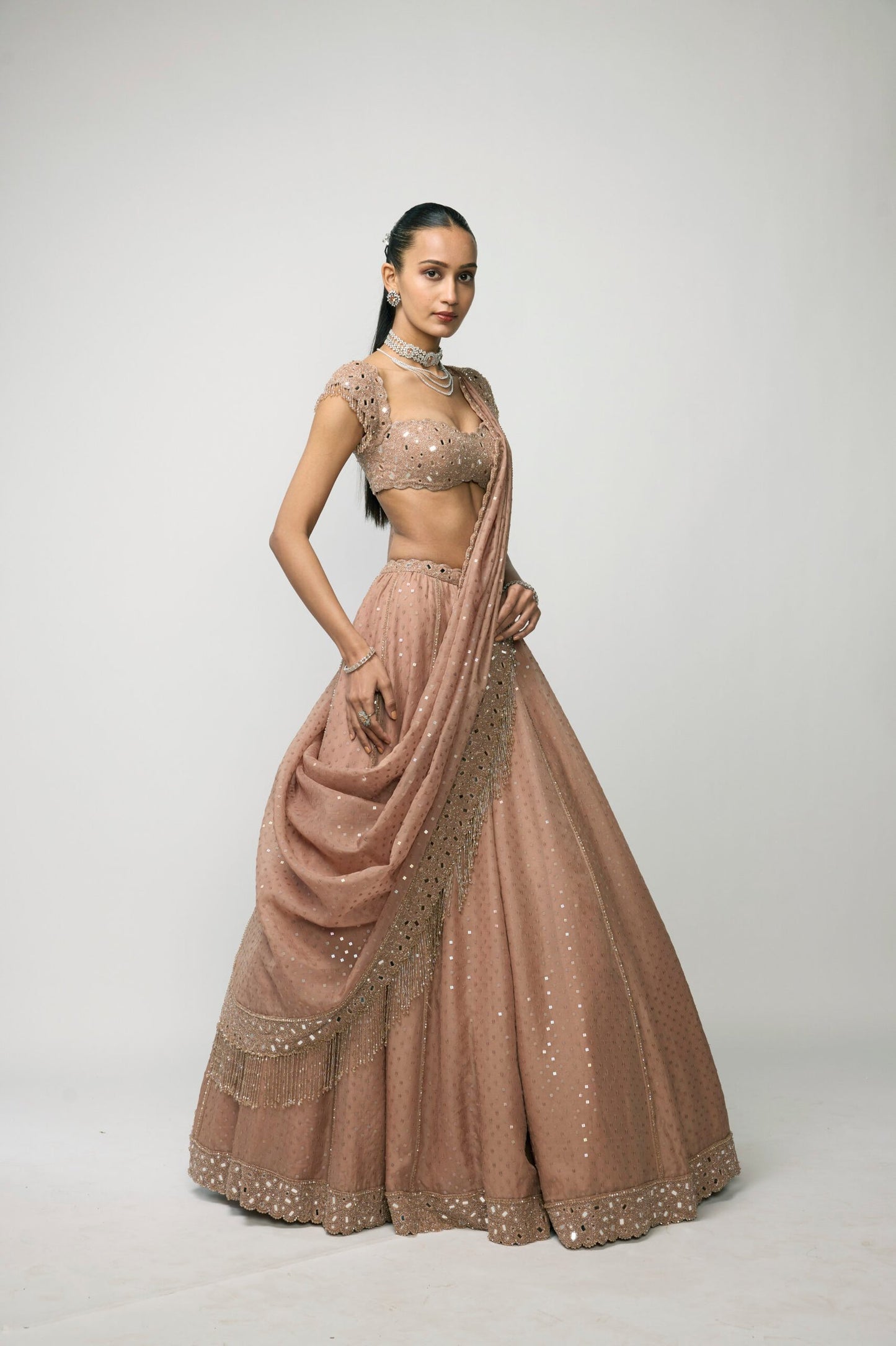 Bronze Rosé Sequins Embroidered Lehenga Set
