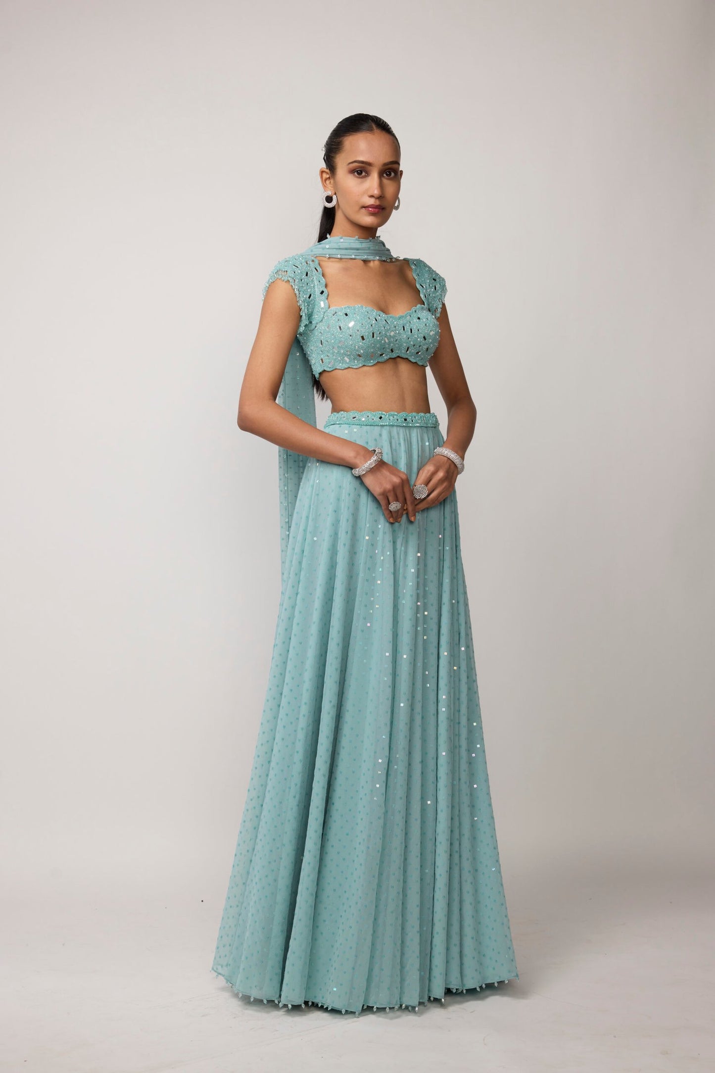 Powder Blue Geogette Skirt Set