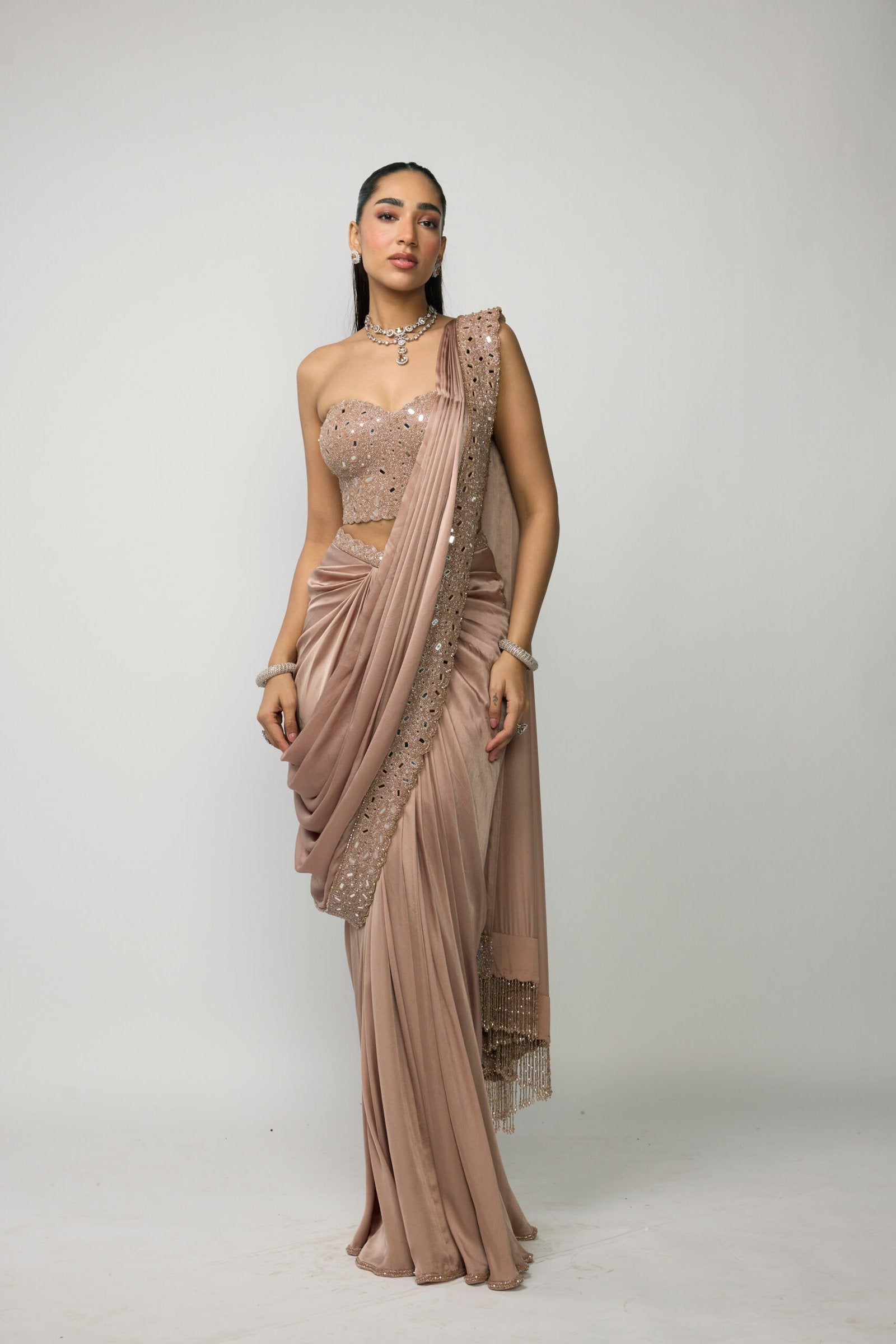 Bronze Rosé Draped Saree Set