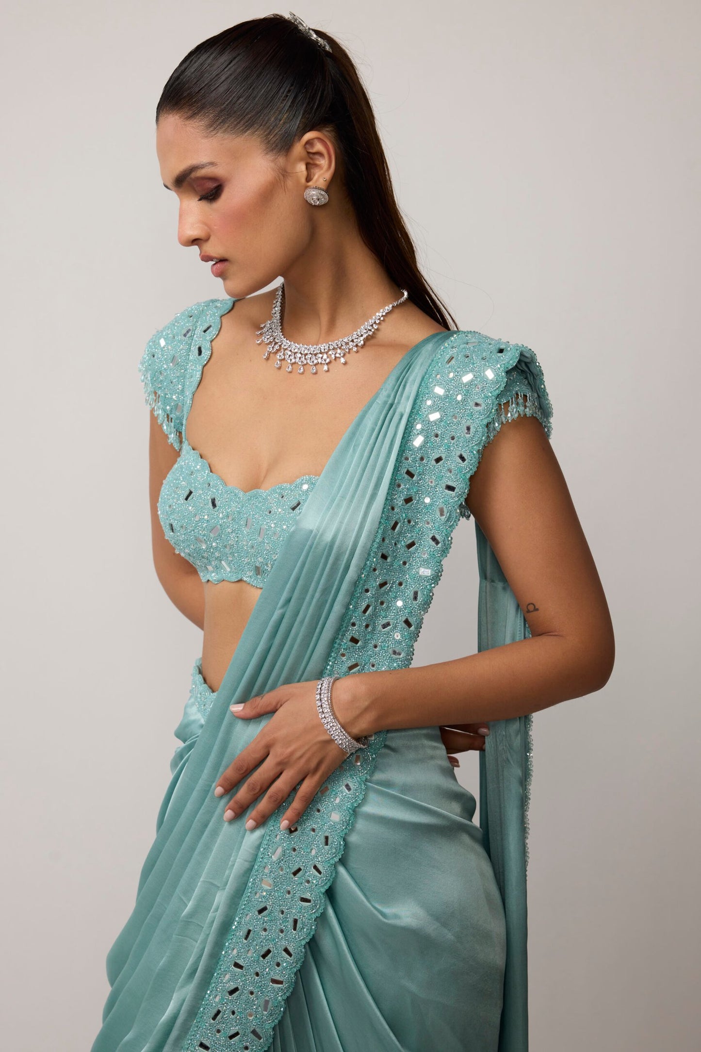 Powder Blue Draped Saree Set