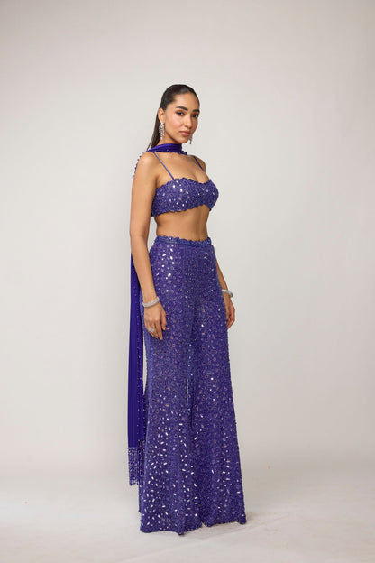 Cocktail Blue Blouse With Sharara Set