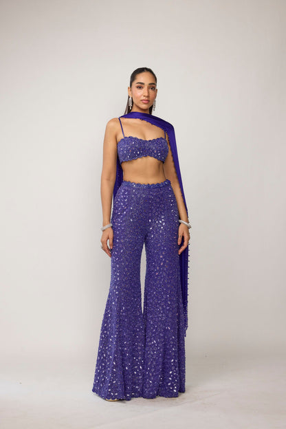 Cocktail Blue Blouse With Sharara Set