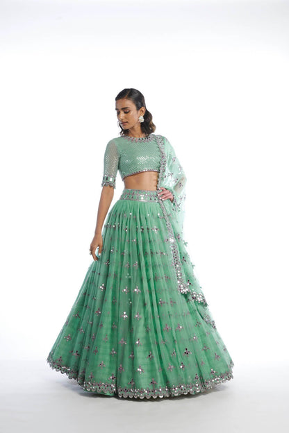 Dull Mint Knife Pleated Lehenga Set