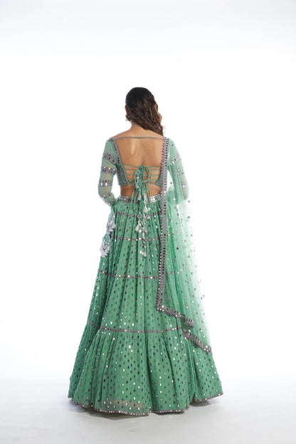 Dull Mint Tier Lehenga Set