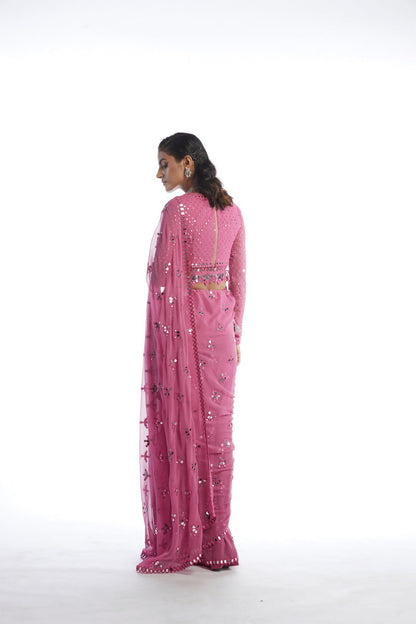 Dark Blush Mirror Cut-work Saree