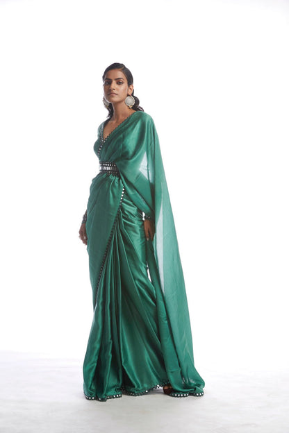 Sage Green Satin Chiffon Saree