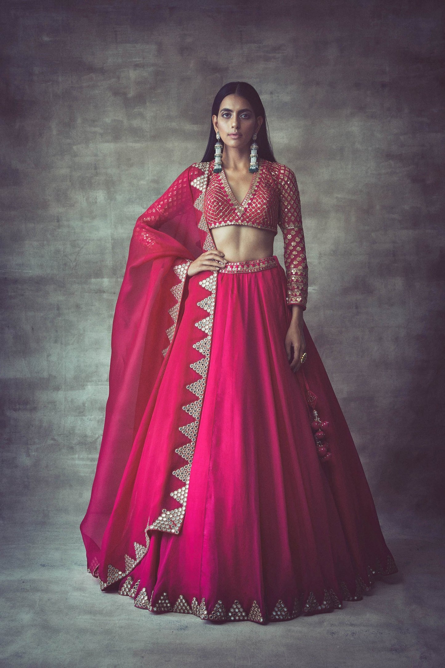 Peacock Pink Organza Lehenga Set