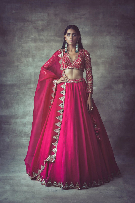 Peacock Pink Organza Lehenga Set