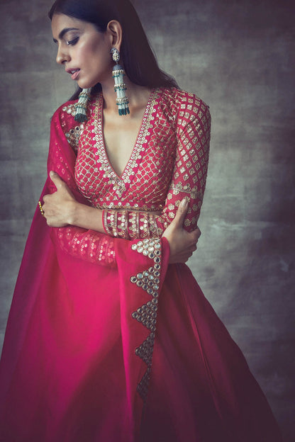 Peacock Pink Organza Lehenga Set