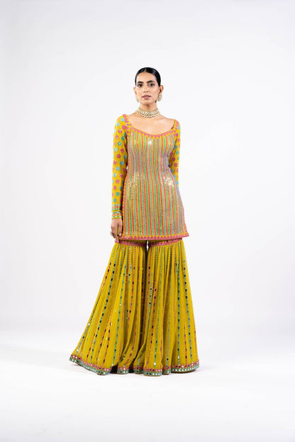 Multi Color Moss Green Sharara Set