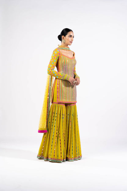 Multi Color Moss Green Sharara Set