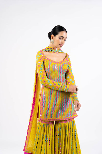 Multi Color Moss Green Sharara Set