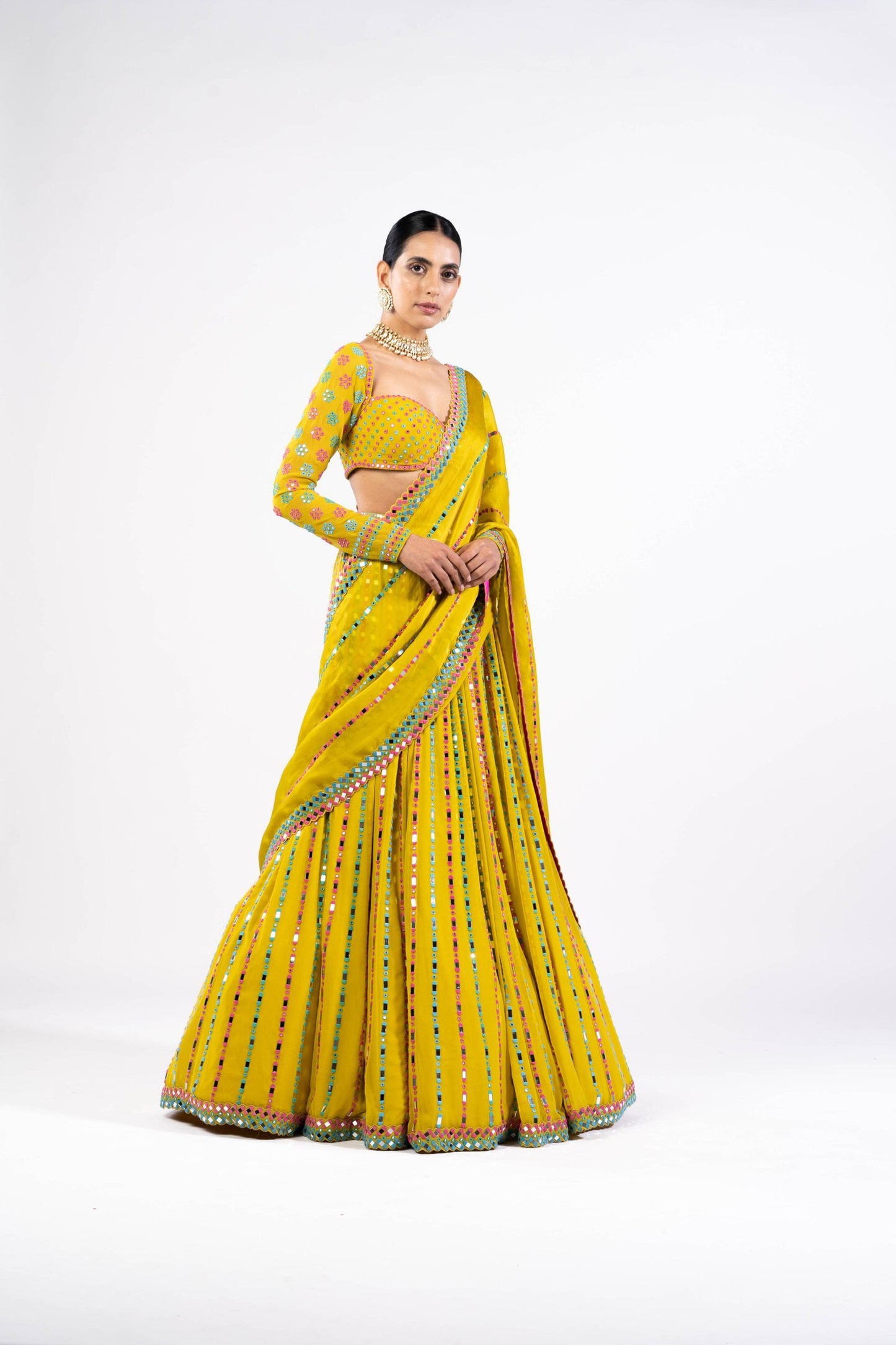 Moss Green Linear Drop Lehenga Set