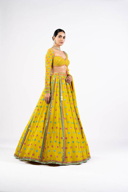 Moss Green Flower Lehenga Set