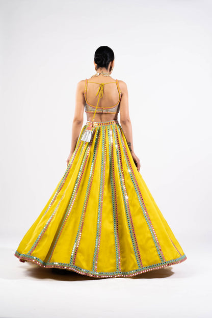 Moss Green Mirror Seam Lehenga Set With Metallic Blouse