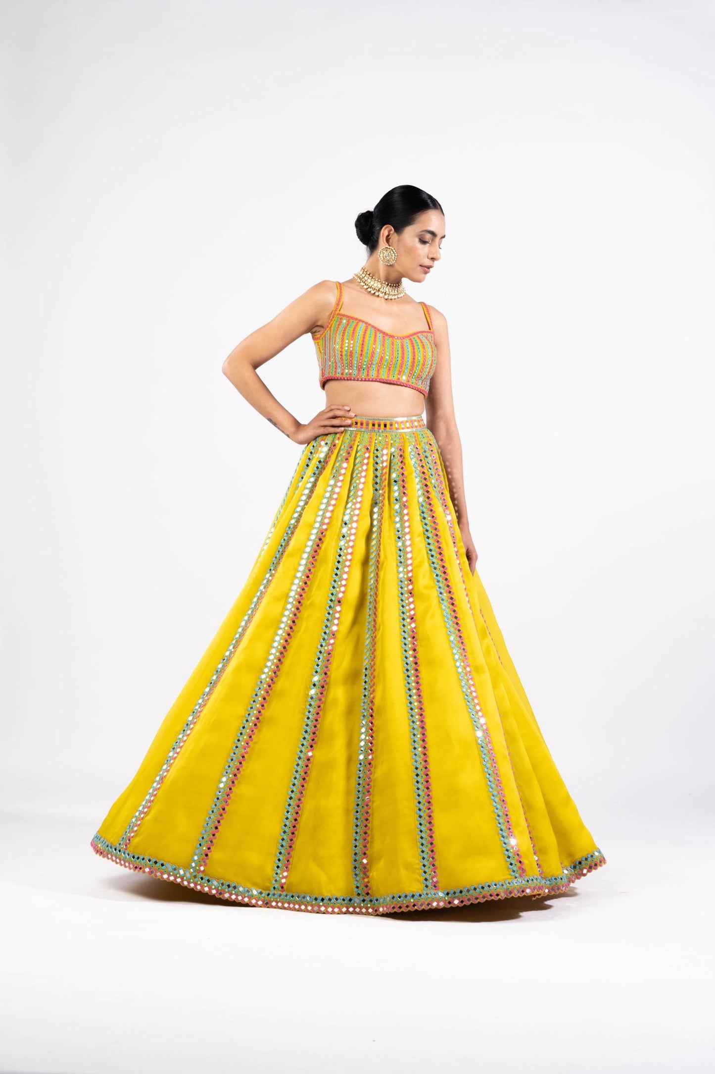 Moss Green Mirror Seam Lehenga Set