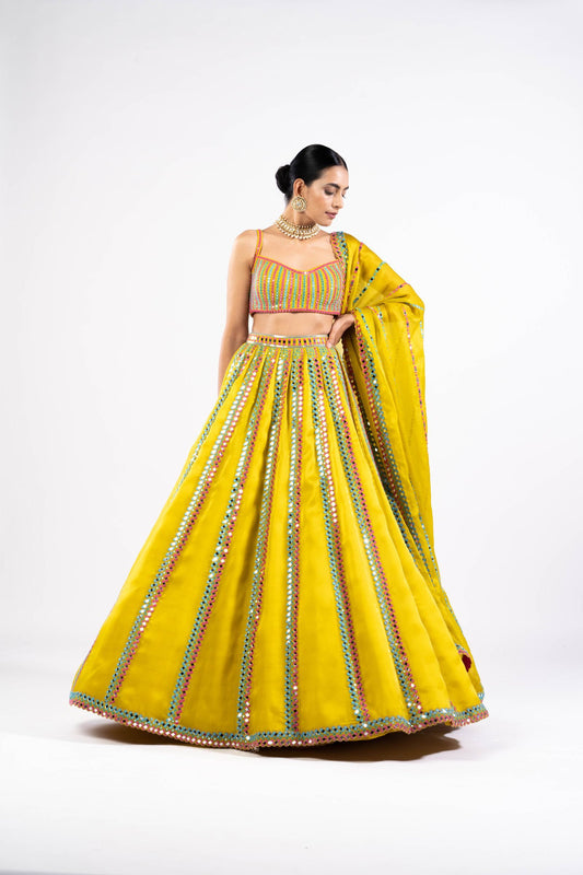 Moss Green Mirror Seam Lehenga Set