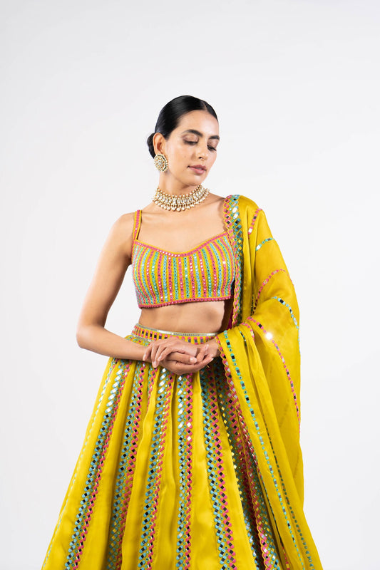 Moss Green Mirror Seam Lehenga Set
