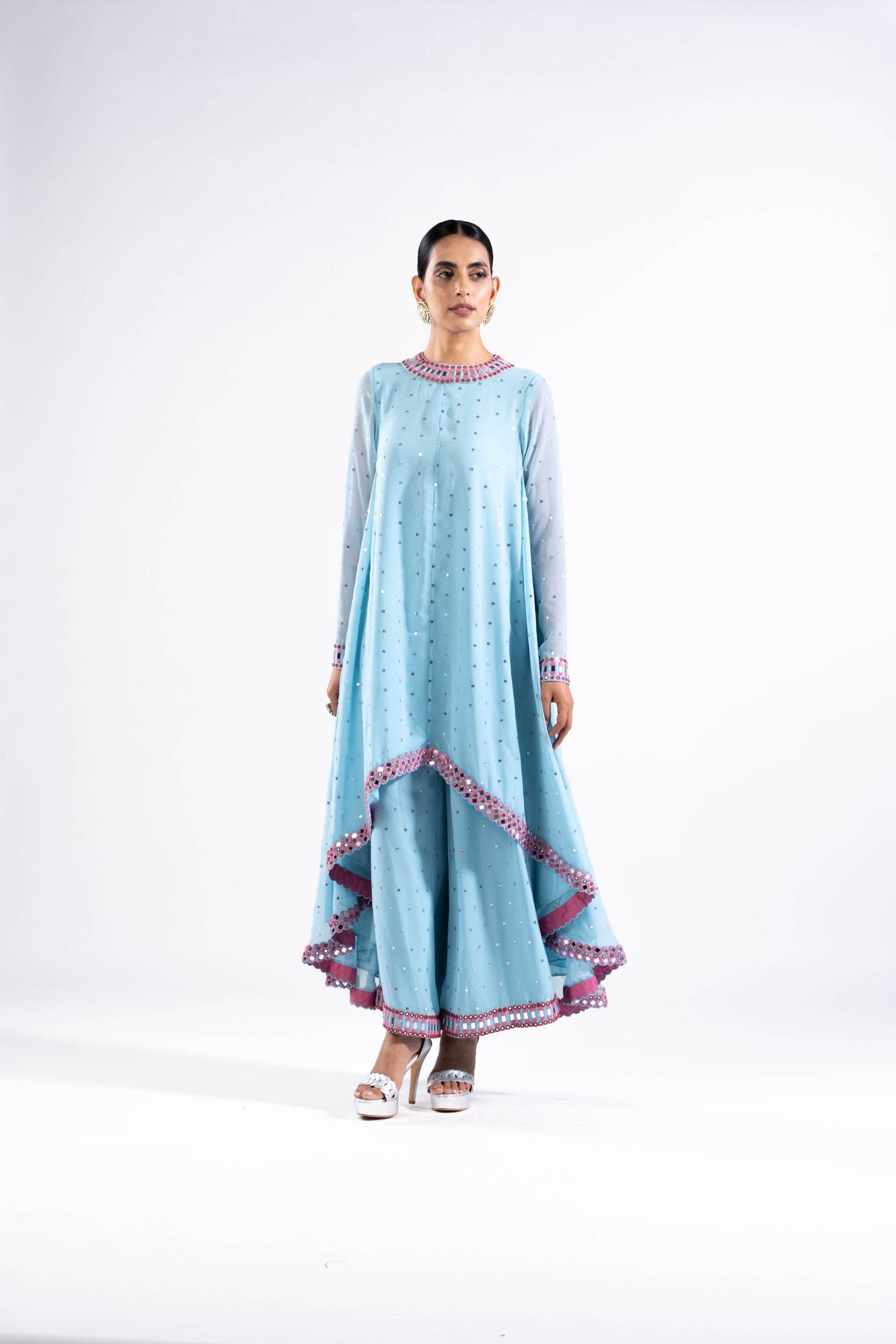 Ice Blue Asymmetrical Kurta Set