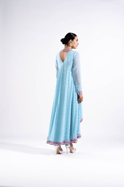 Ice Blue Asymmetrical Kurta Set