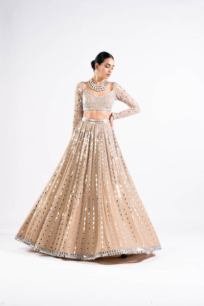 Beige Linear Drop Lehenga Set