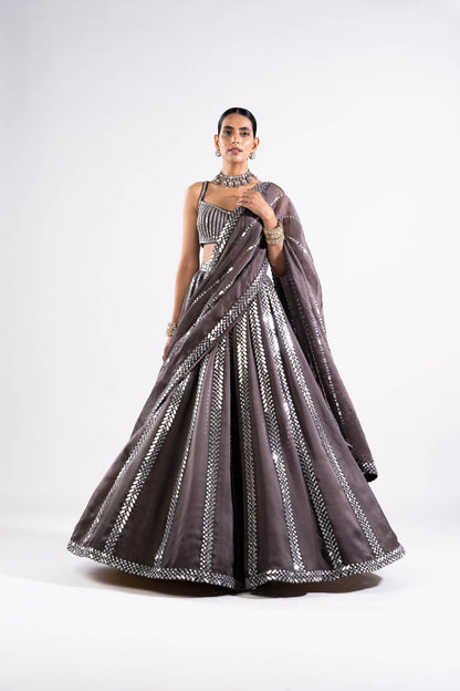 Charcoal Grey Mirror Seam Lehenga With Mirror Blouse