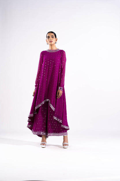 Pop Wine Asymetrical Kurta Set