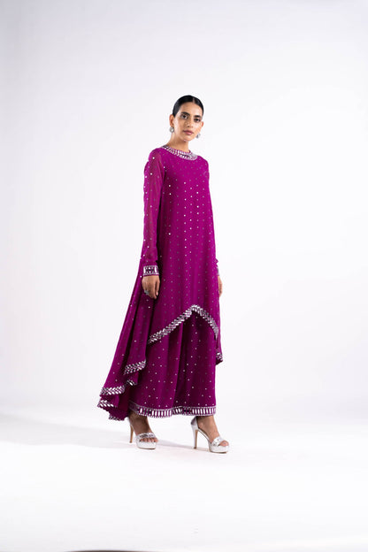 Pop Wine Asymetrical Kurta Set