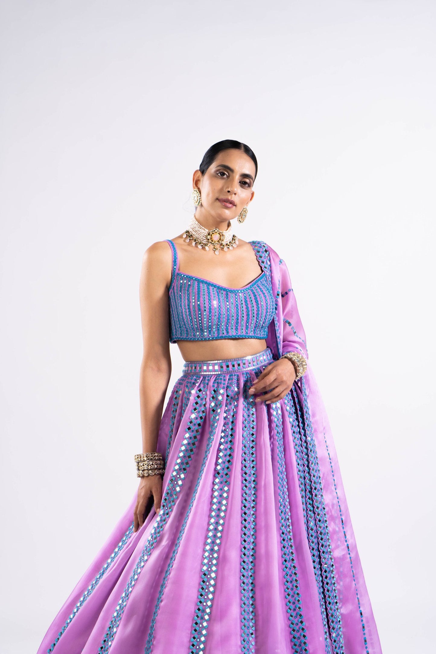 Mauve Mirror Seam Lehenga Set