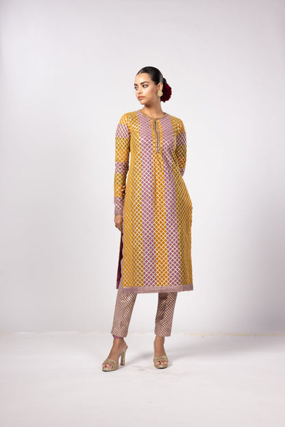 MUSTARD MULTICOLOR KURTA SET