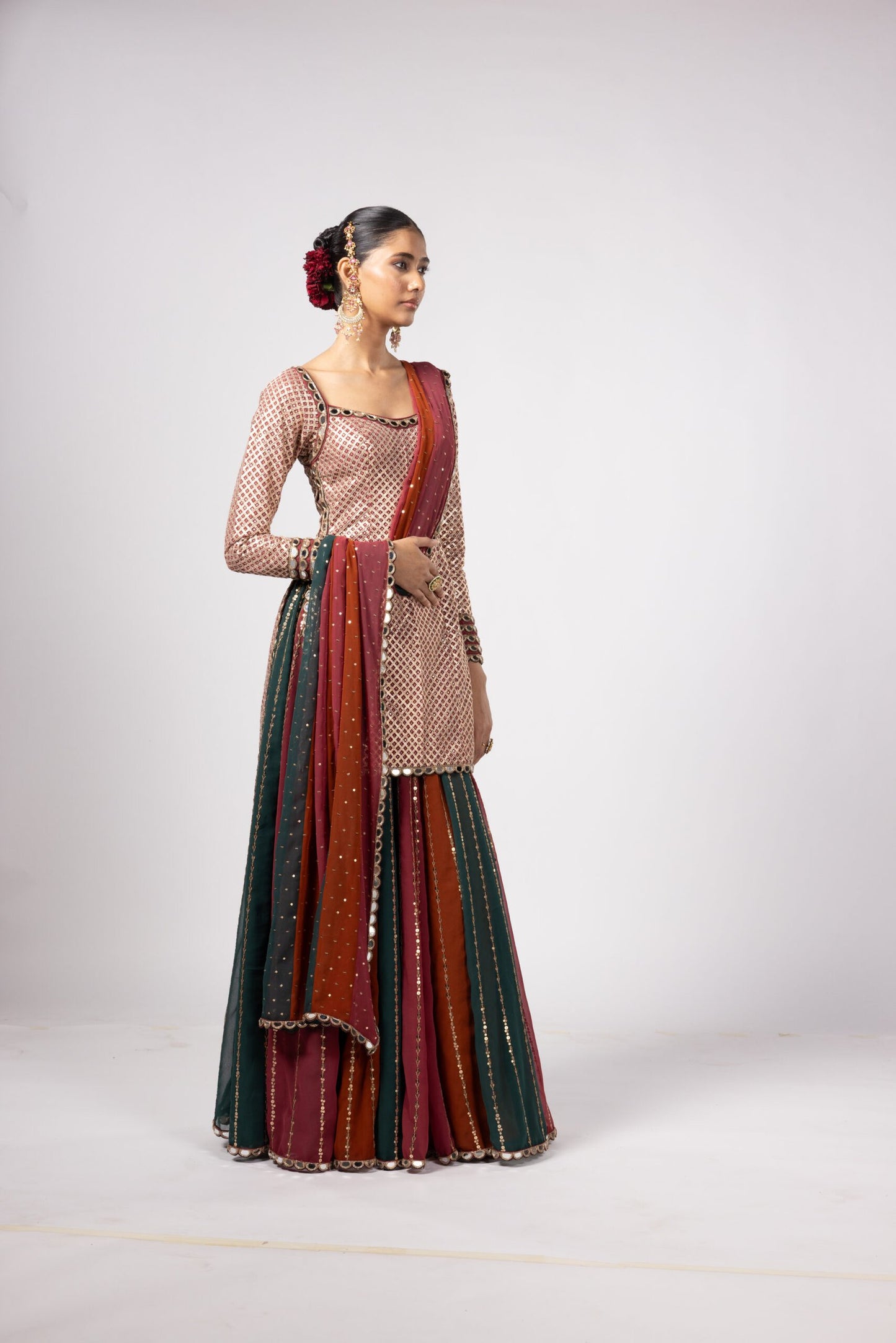 JADE GREEN KURTA LEHENGA PANTS SET