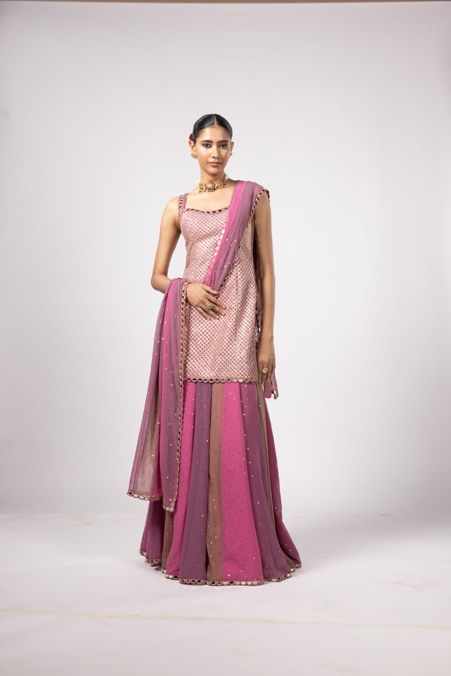 DARK BLUSH KURTA LEHENGA PANTS SET
