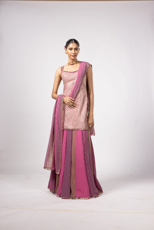 DARK BLUSH KURTA LEHENGA PANTS SET