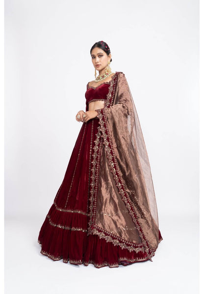 Mahroon Double Tier Lehenga Set