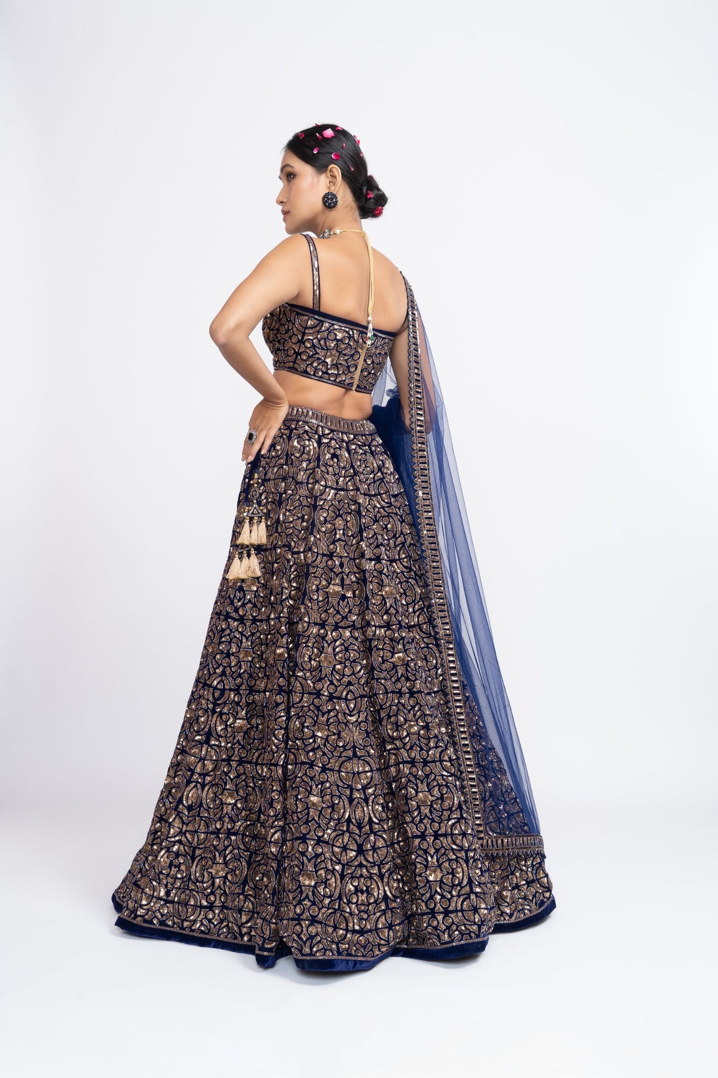 Navy Blue Fully Embroidered Corset Lehenga Set