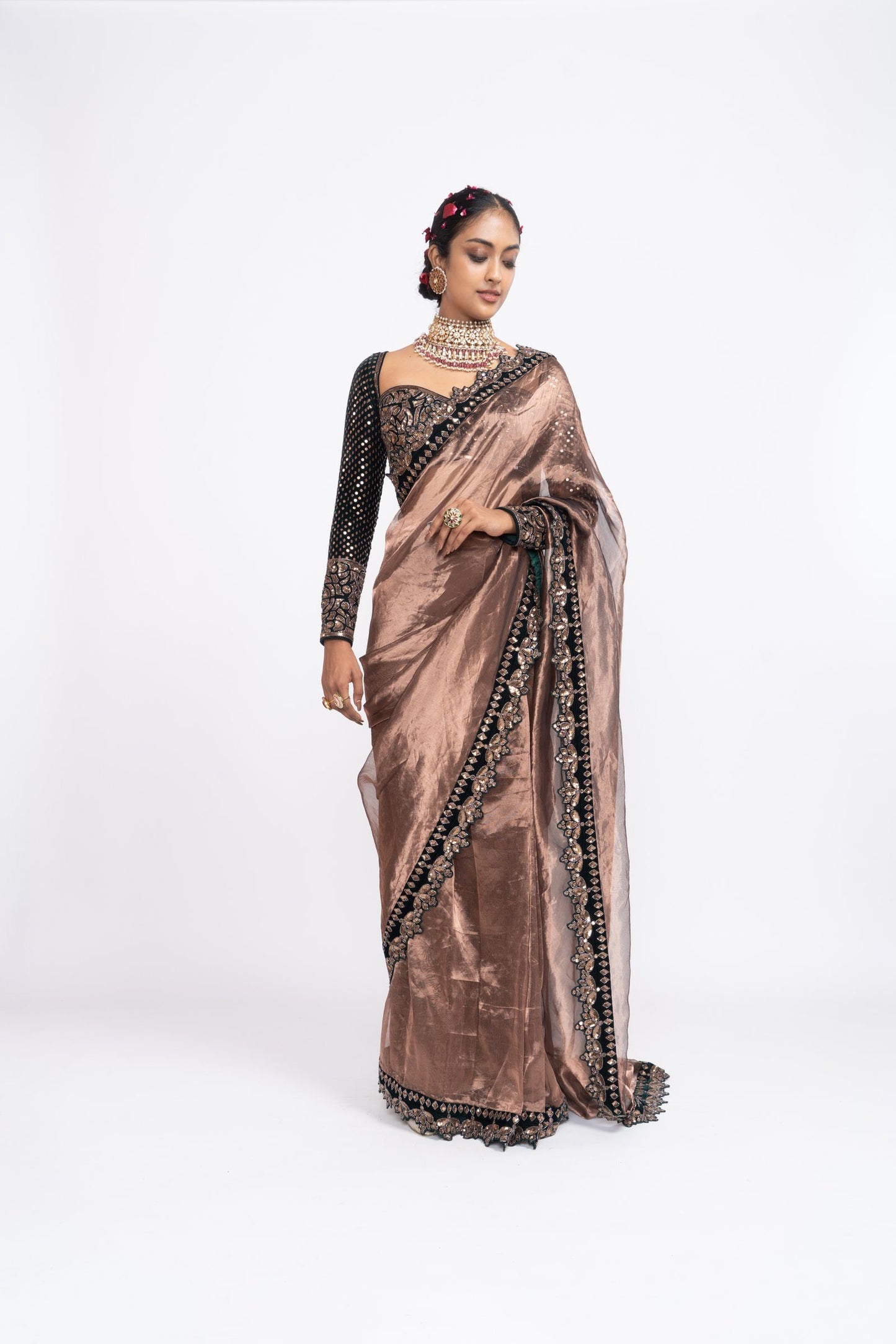 Deep Green Tissue Saree Set
