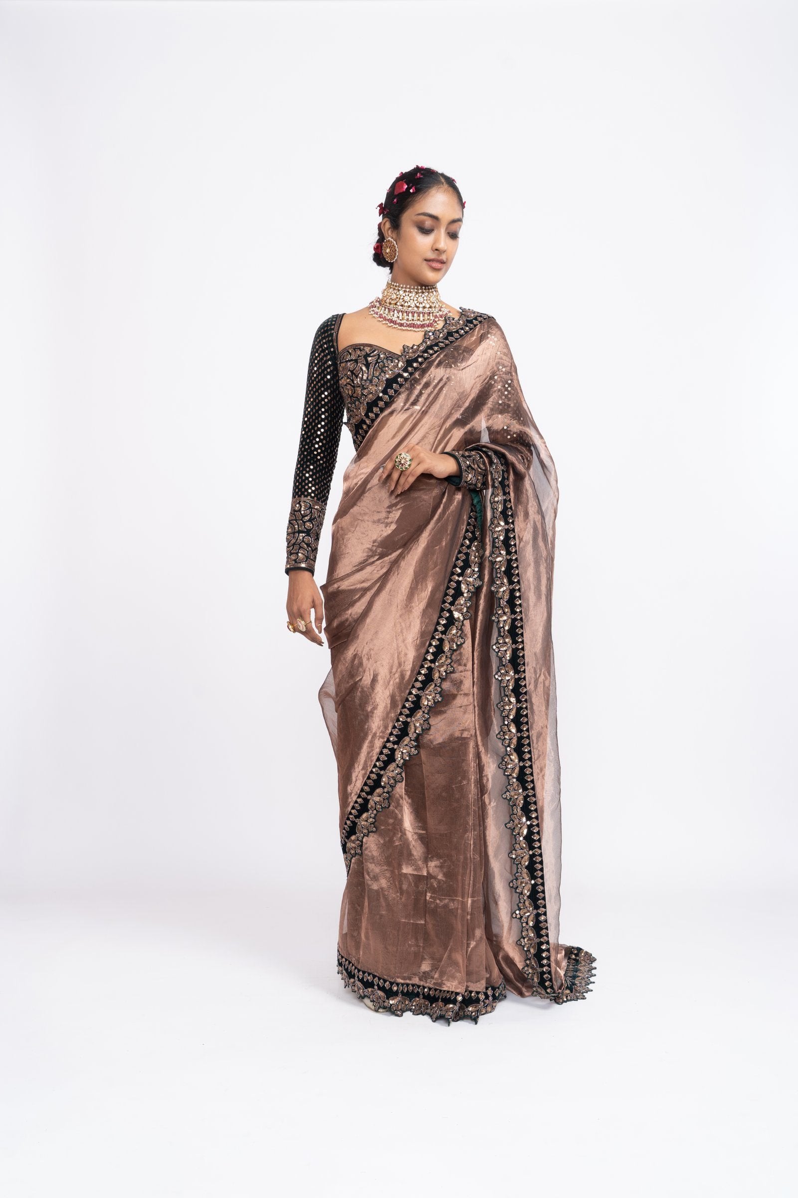 Deep Green Tissue Saree Set