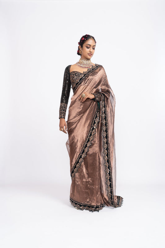 Deep Green Tissue Saree Set